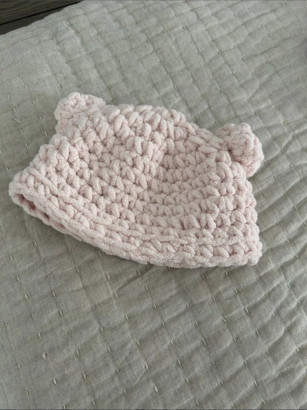 Handmade Pink Plush Knit Baby Beanie with Pom Poms